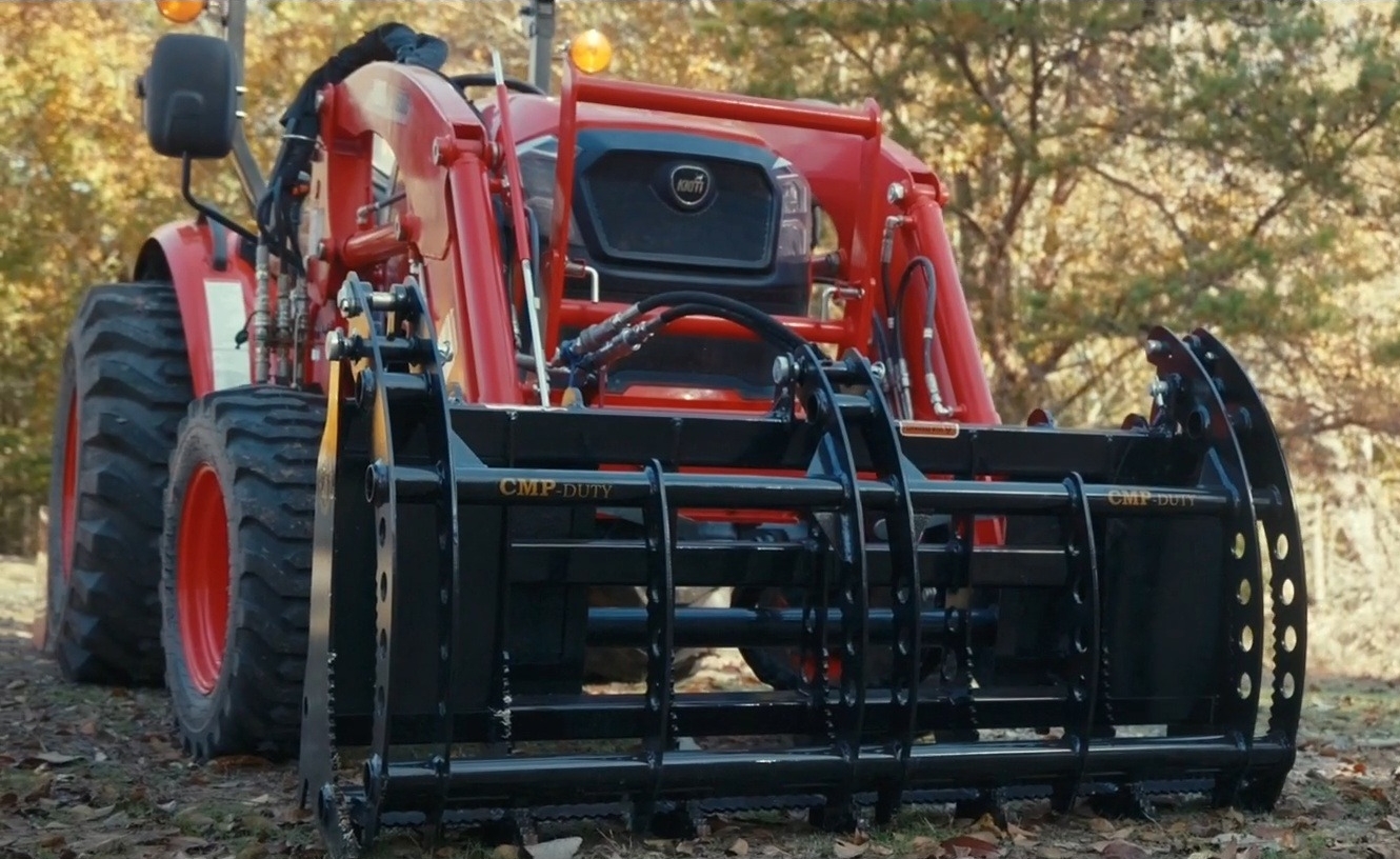 Compact Root Rake Grapple attachment for tractor and skid steer loaders